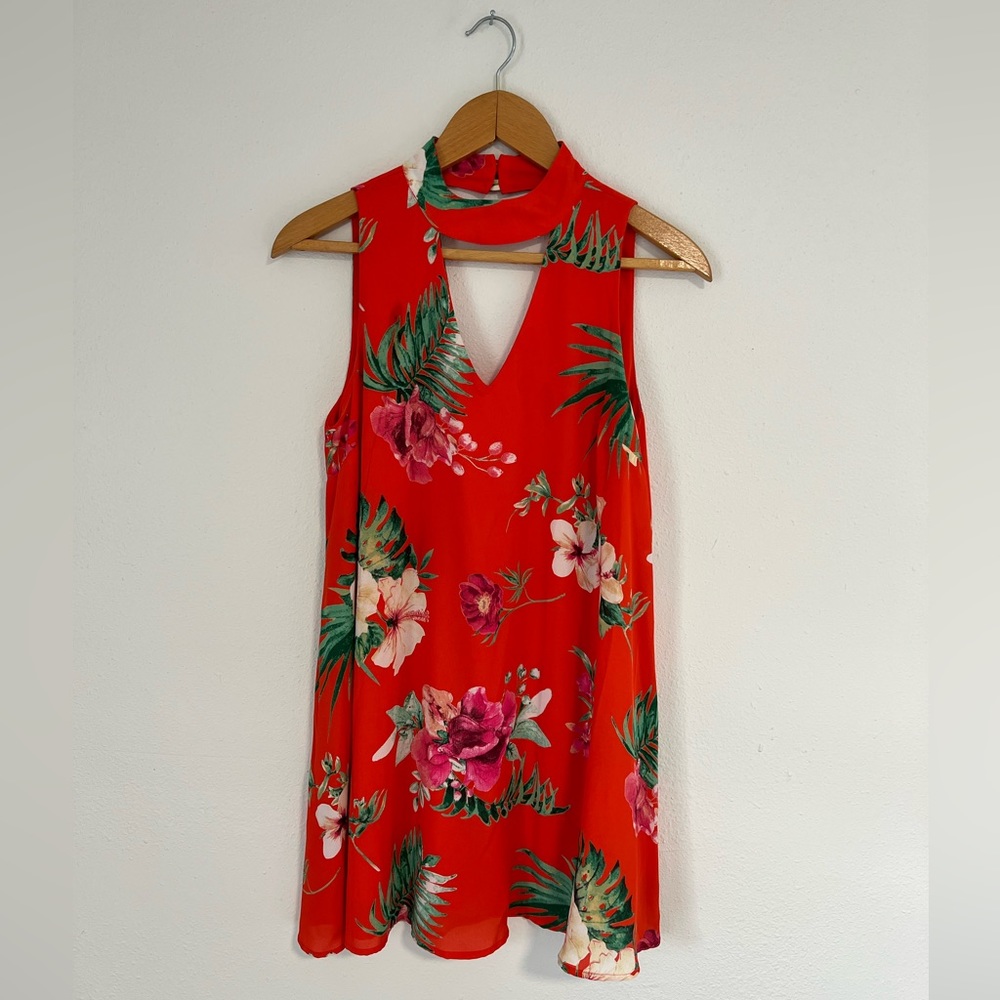 Hawaiian Print Red Dress